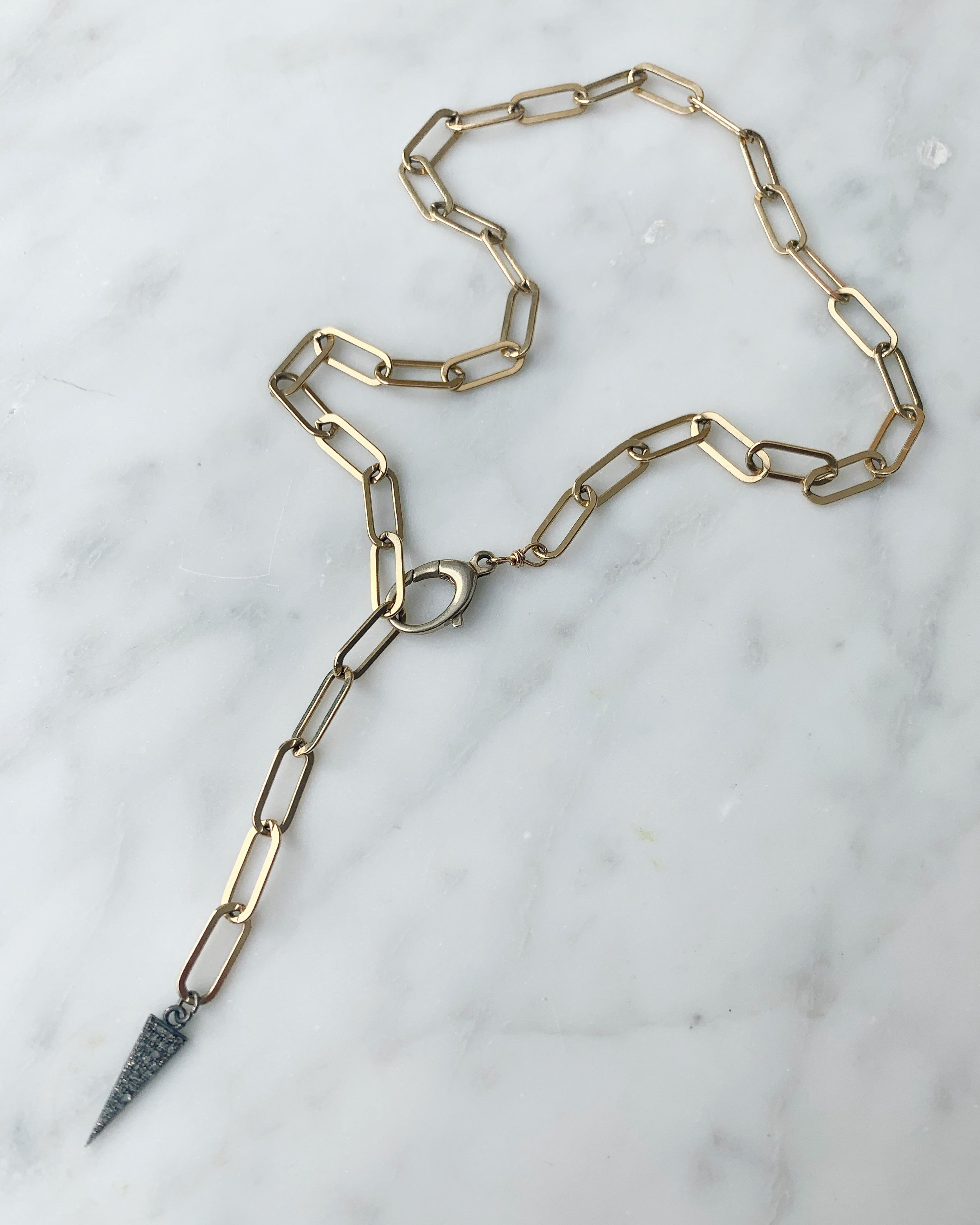 Diamond spike lariat paperclip chain necklace — Rach B Jewelry